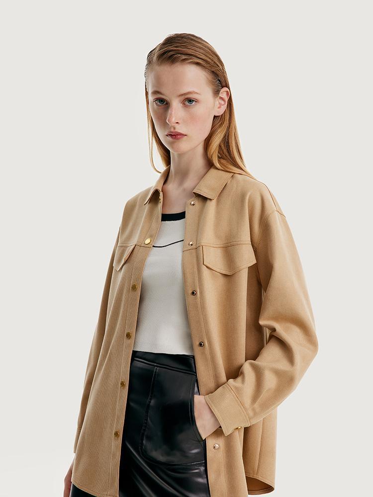 Faux Suede Coat With Leather Belt GOELIA