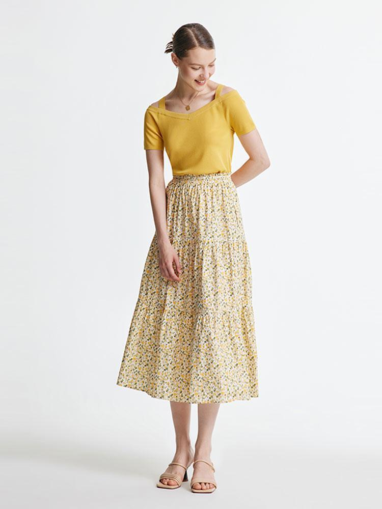 Floral Waistband Cotton Skirt GOELIA