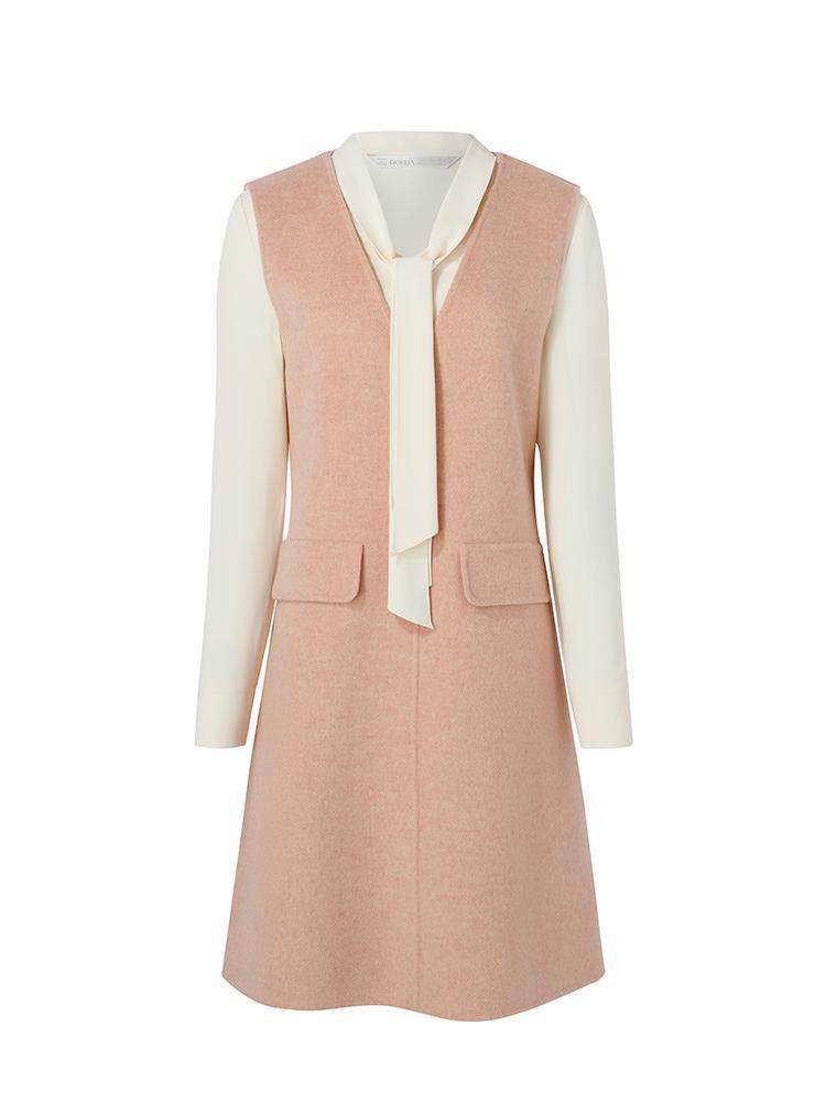 Pure Double-Faced Wool Vest Dress And Shirt Two-Piece Set With Beret GOELIA