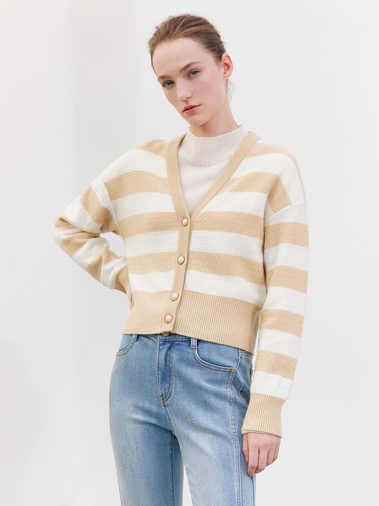 Yellow&White Stripe Woolen Cardigan GOELIA