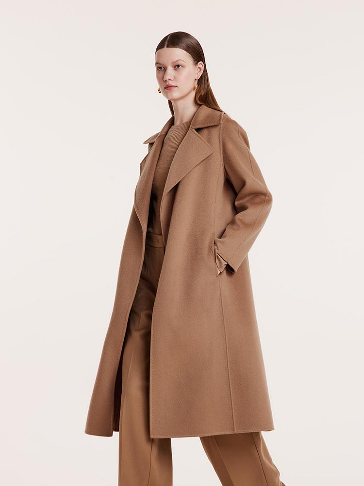 Camel Pure Cashmere Lapel Coat GOELIA