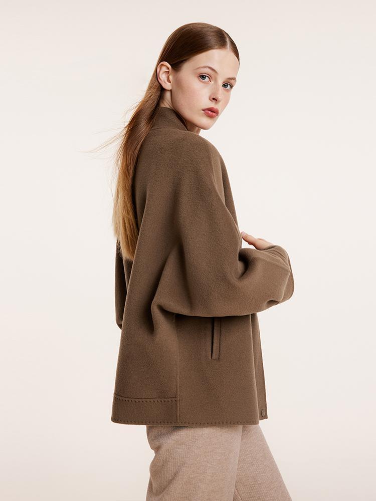 Brown Tencel Wool Mid-Length Jacket GOELIA