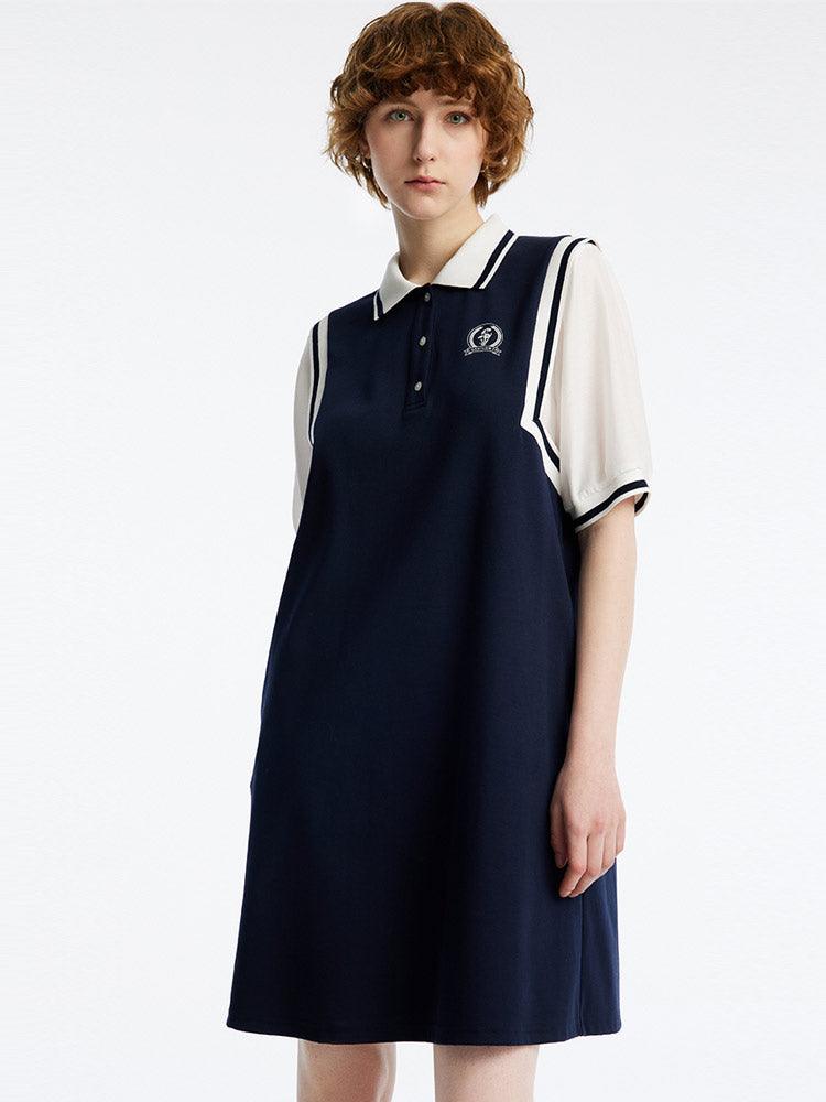 Lapel Collar Splicing Sleeve College Style Dress GOELIA