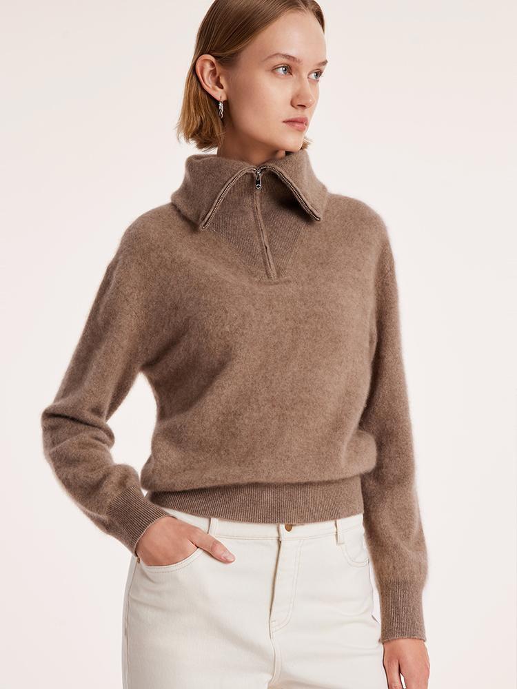 Pure Cashmere Zippered Lapel Sweater GOELIA