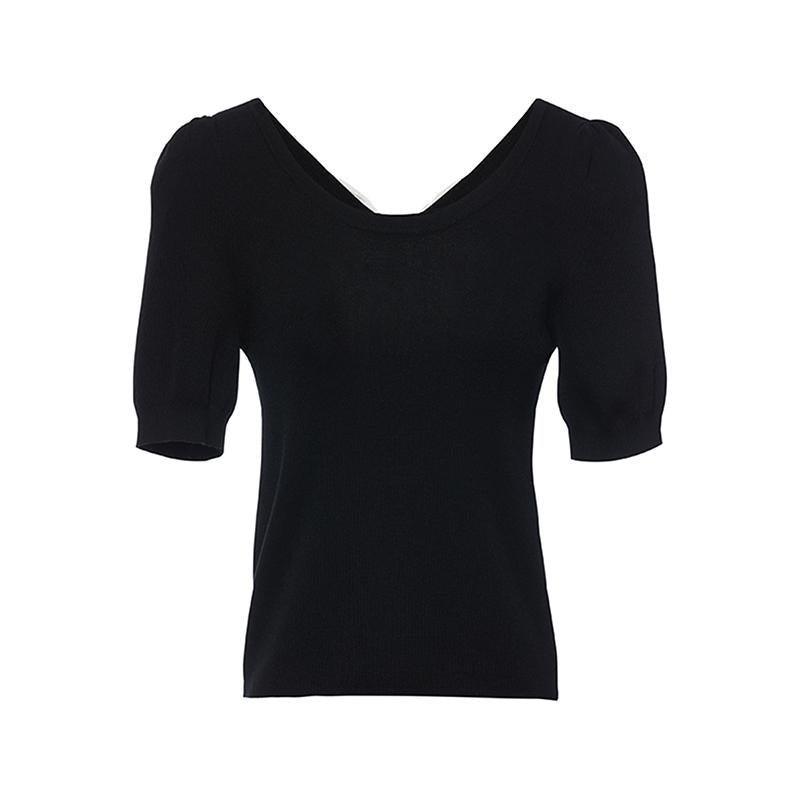 Black Knitted Tops With Bow GOELIA