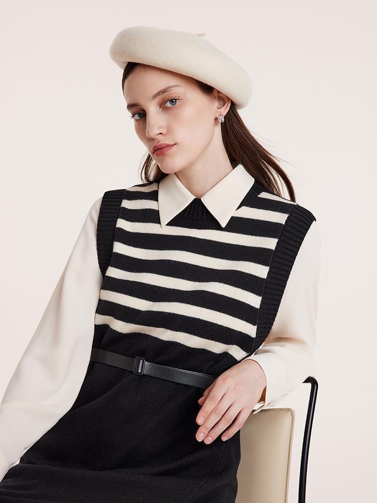 Shirt Dress And Stripe Vest Two-Piece Set GOELIA