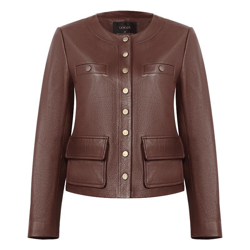 Round-neck Goat Leather Jacket GOELIA