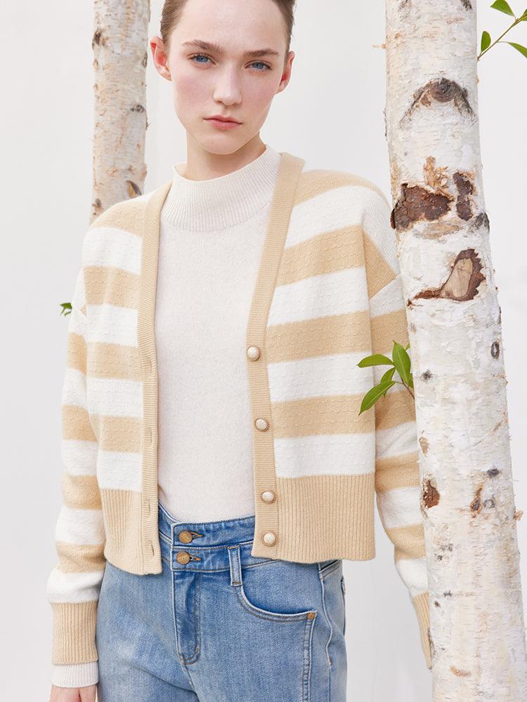 Yellow&White Stripe Woolen Cardigan GOELIA