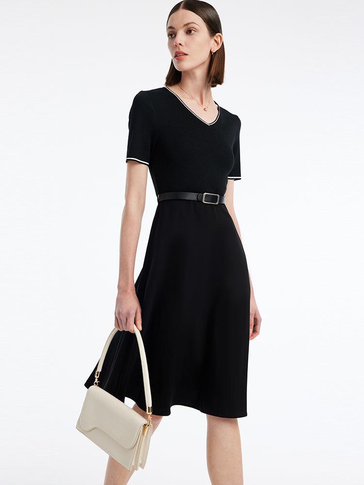 Waist-slimming Acetate Mini Black Dress GOELIA