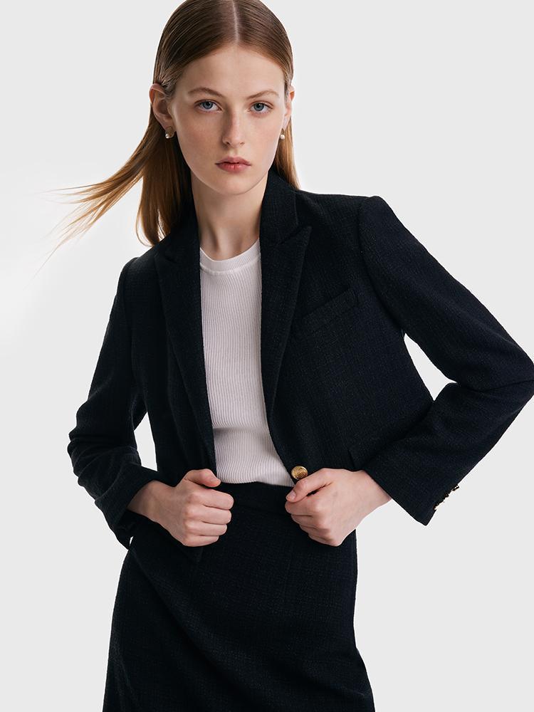 Short Blazer And A-line Skirt Two-Piece Suit GOELIA