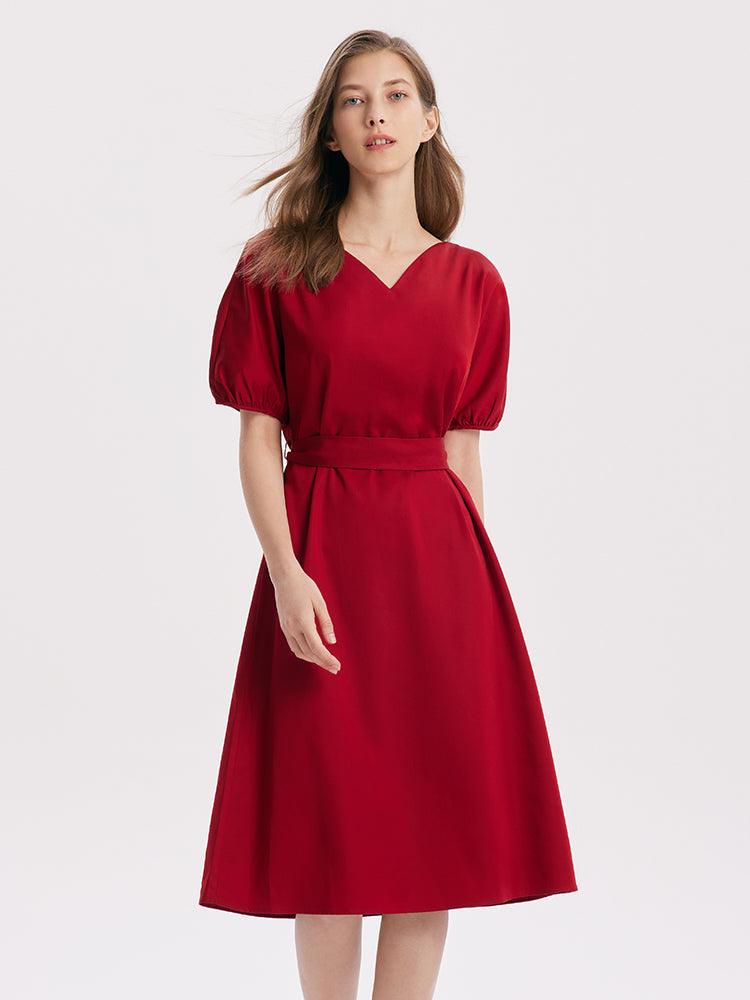 Short Sleeve V-Neck Dress (With Belt) GOELIA