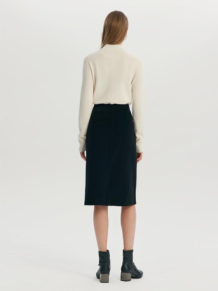 Black Slit Woolen Skirt GOELIA