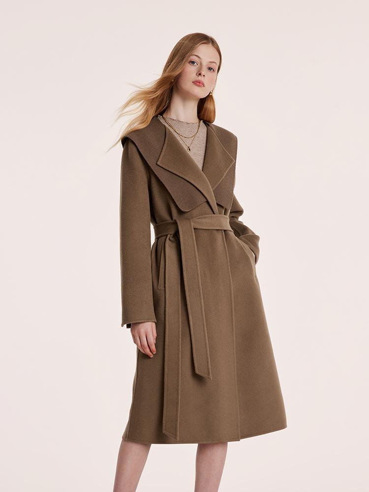 Coffee Tencel Wool Navy Collar Coat GOELIA