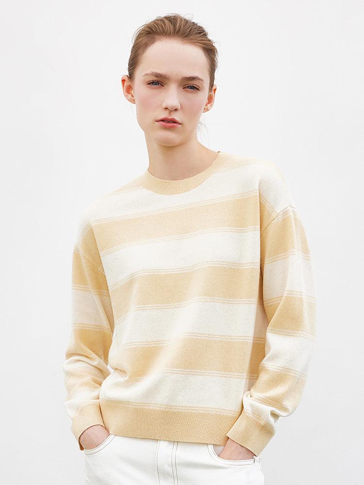 Cream Yellow&White Stripe Woolen Sweater GOELIA