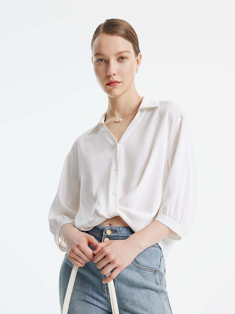 V-neck Three-quarter Sleeve Acetate Shirt GOELIA