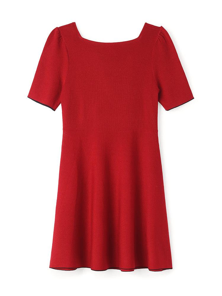 Red Detachable Bow Stretchy Dress GOELIA