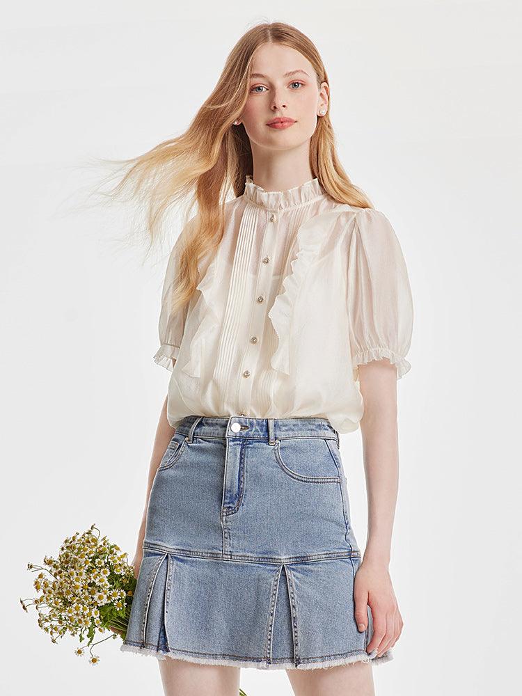 Ruffle Woven Shirt With Camisole Top GOELIA