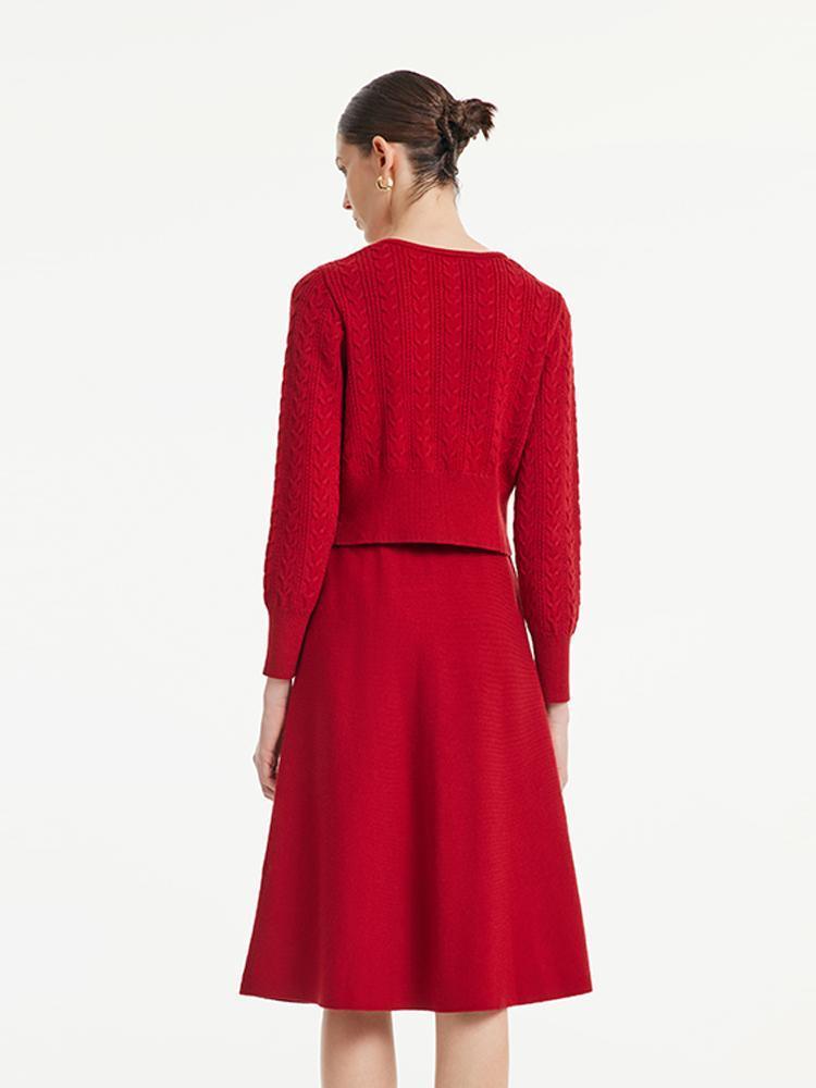 Woolen Cardigan And Flare Skirt Two-Piece Suit GOELIA