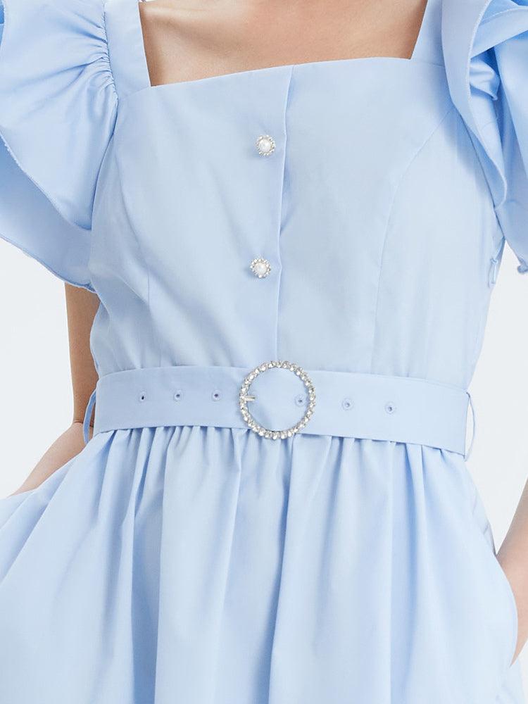 Ruffle Sleeve Square Neck Cotton Dress GOELIA