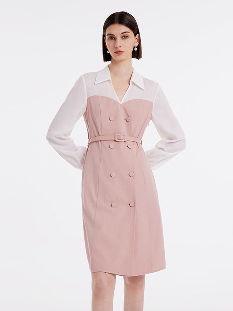 Pink Mesh Sleeve Patchwork Dress GOELIA