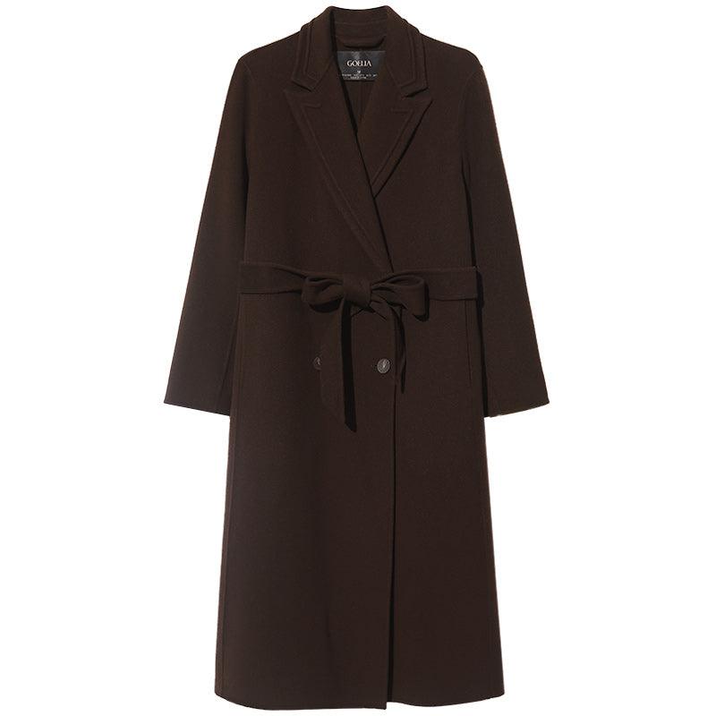 Chocolate Brown Double-Breasted Woolen Coat GOELIA