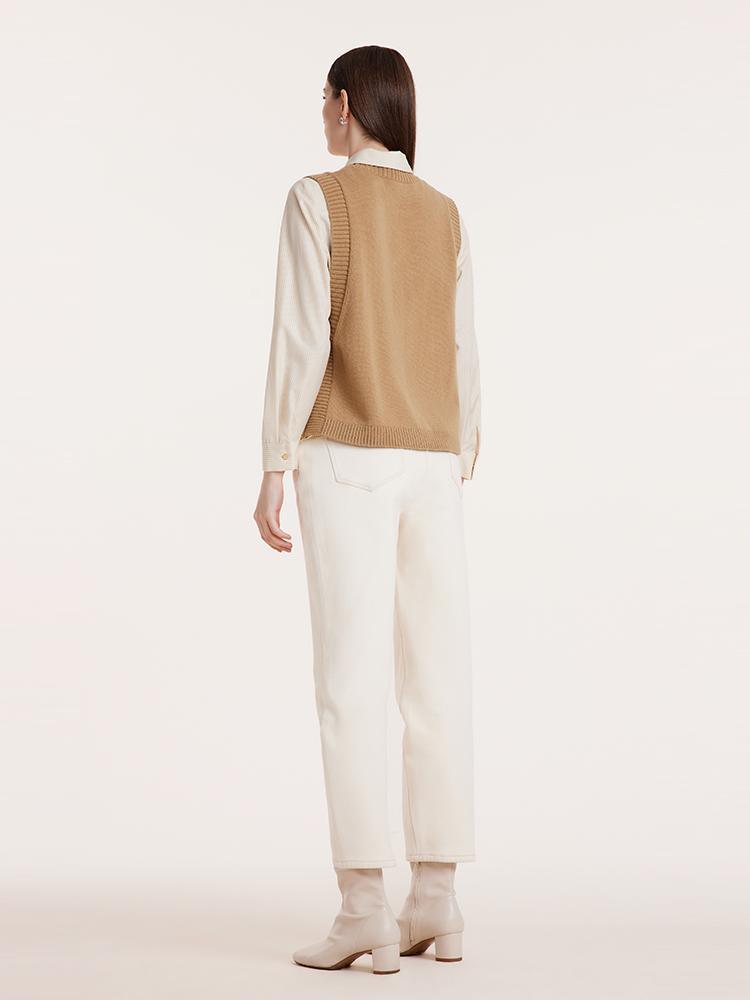 Beige Shirt And Knit Vest Two-Piece Set GOELIA