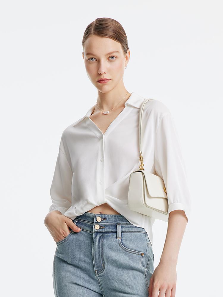 V-neck Three-quarter Sleeve Acetate Shirt