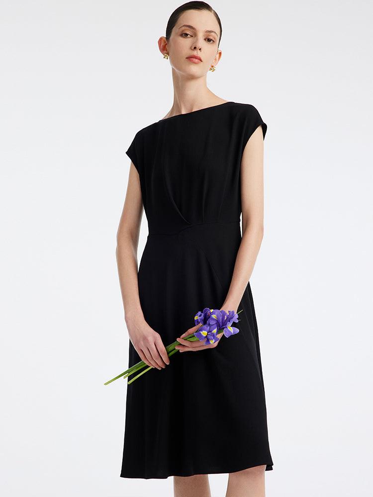 Black Acetate Slash Neck Midi Dress GOELIA