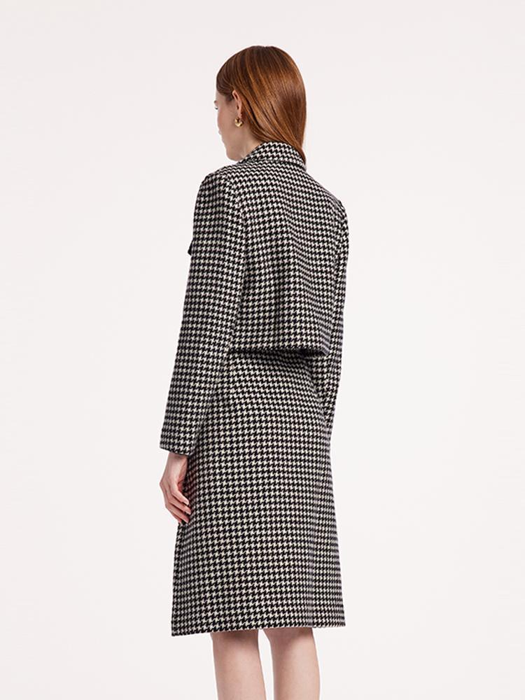 Washable Wool Houndstooth Jacket And Sweater And Skirt Suit GOELIA