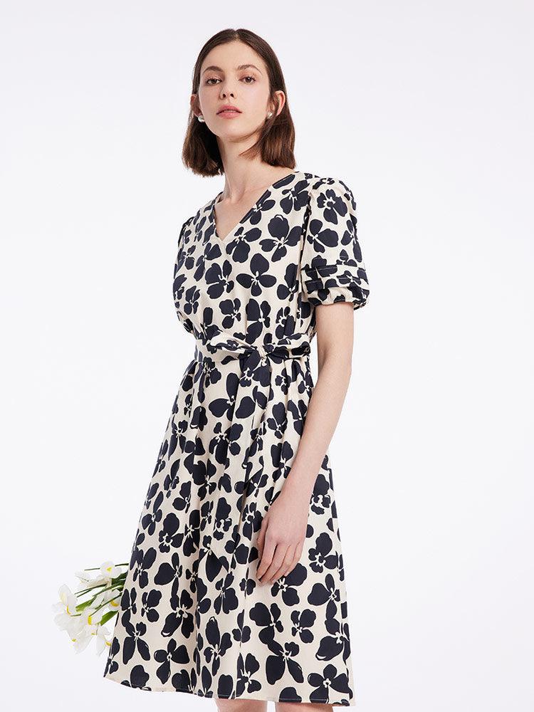 Black Floral V-Neck Dress GOELIA