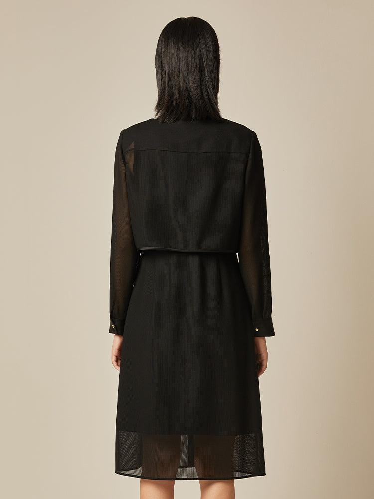 Hollow Black Triacetate Coat & Vest Dress GOELIA