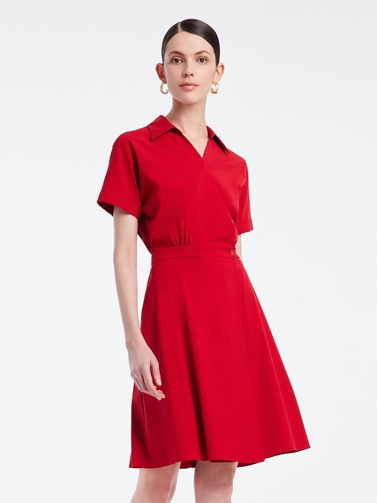 Shirt-style V-neck Waist-skimming Dress GOELIA