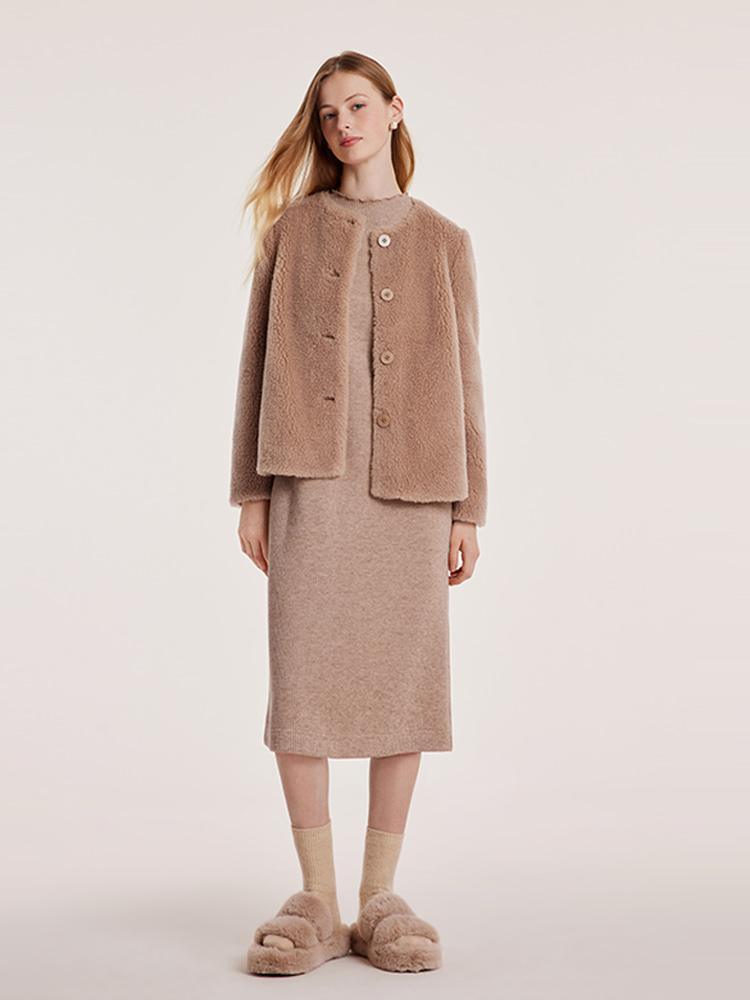 Light Camel Velour Short Coat GOELIA