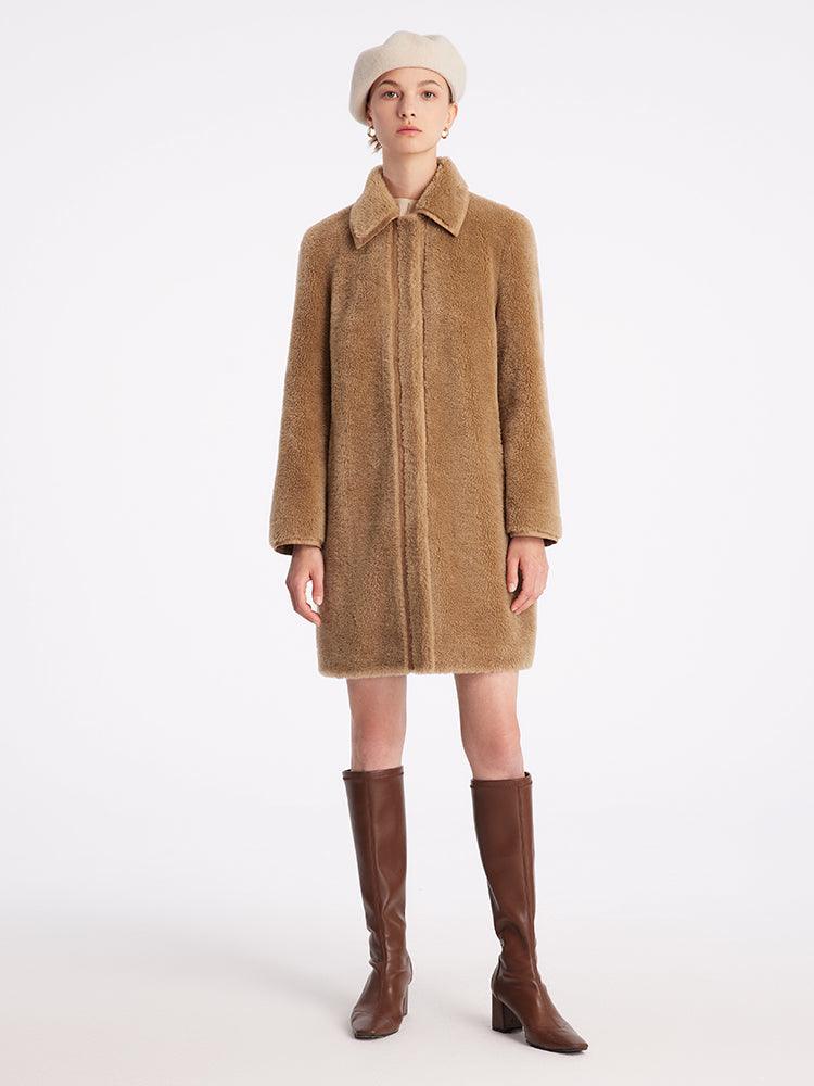 Mid-Length Teddy Lamb Wool Coat GOELIA