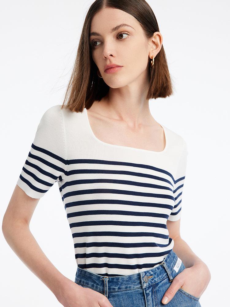 Blue And White Striped Skinny Jersey GOELIA