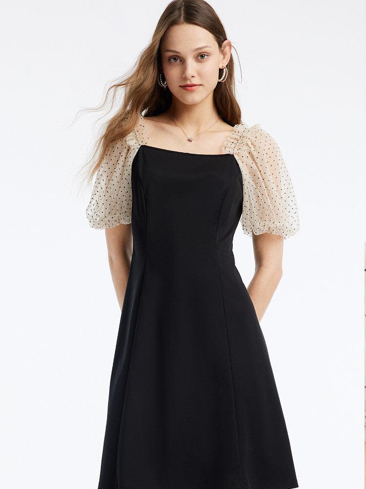 Square Neck Puff Sleeve Knitted Dress GOELIA