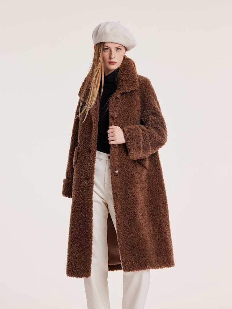 Pure Wool Lapel Velour Long Coat GOELIA