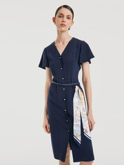 Triacetate Dress With Belt & Silk Scarf GOELIA