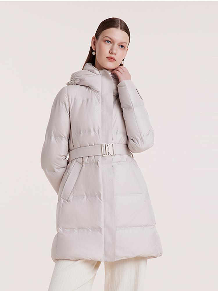 Hooded Mid-Length Goose Down Garment With Belt GOELIA