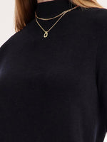 Black Pure Wool Mock Neck Knit Dress GOELIA