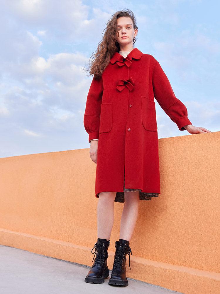 Oversized Bow Knot Woolen Coat GOELIA