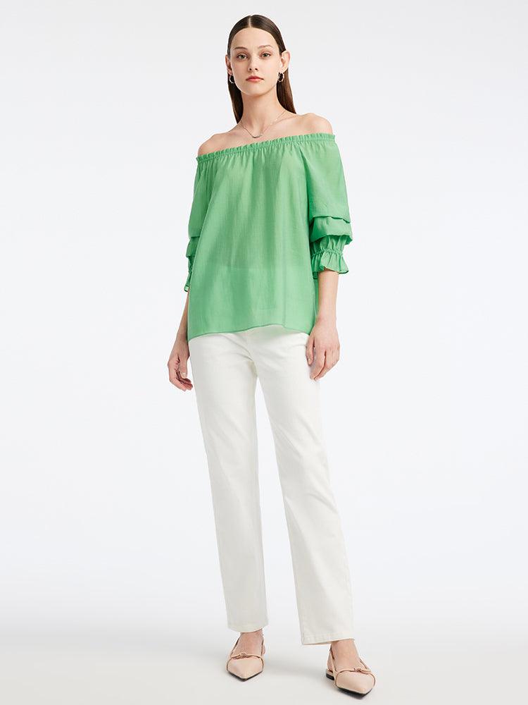 One-neck Puff Sleeve Short Tops GOELIA