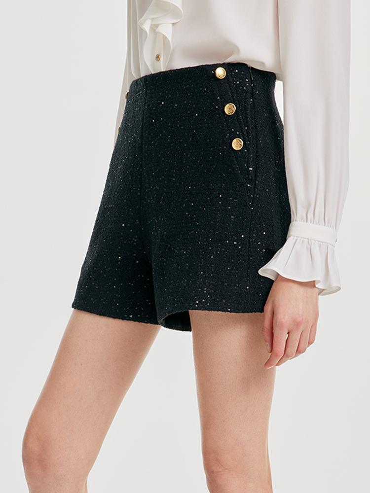 Elegant Black Tweed Shorts GOELIA