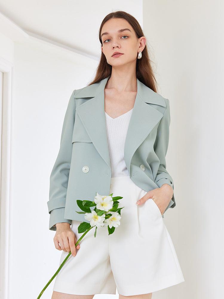 Grey Green Crop Trench Coat GOELIA