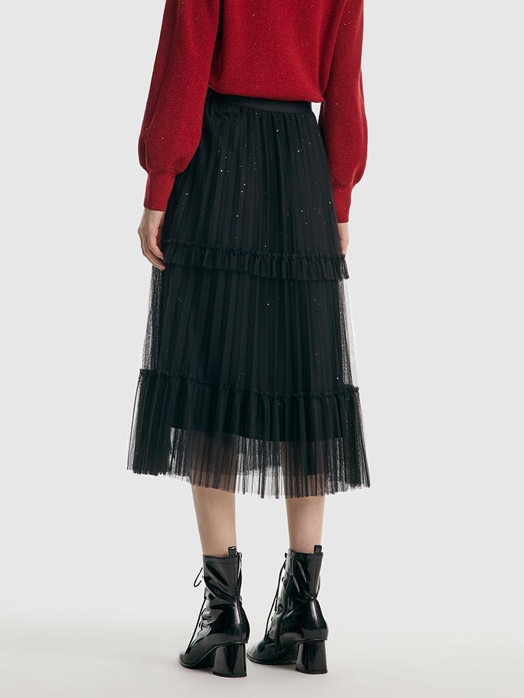 Pressed Pleated Mesh Skirt GOELIA