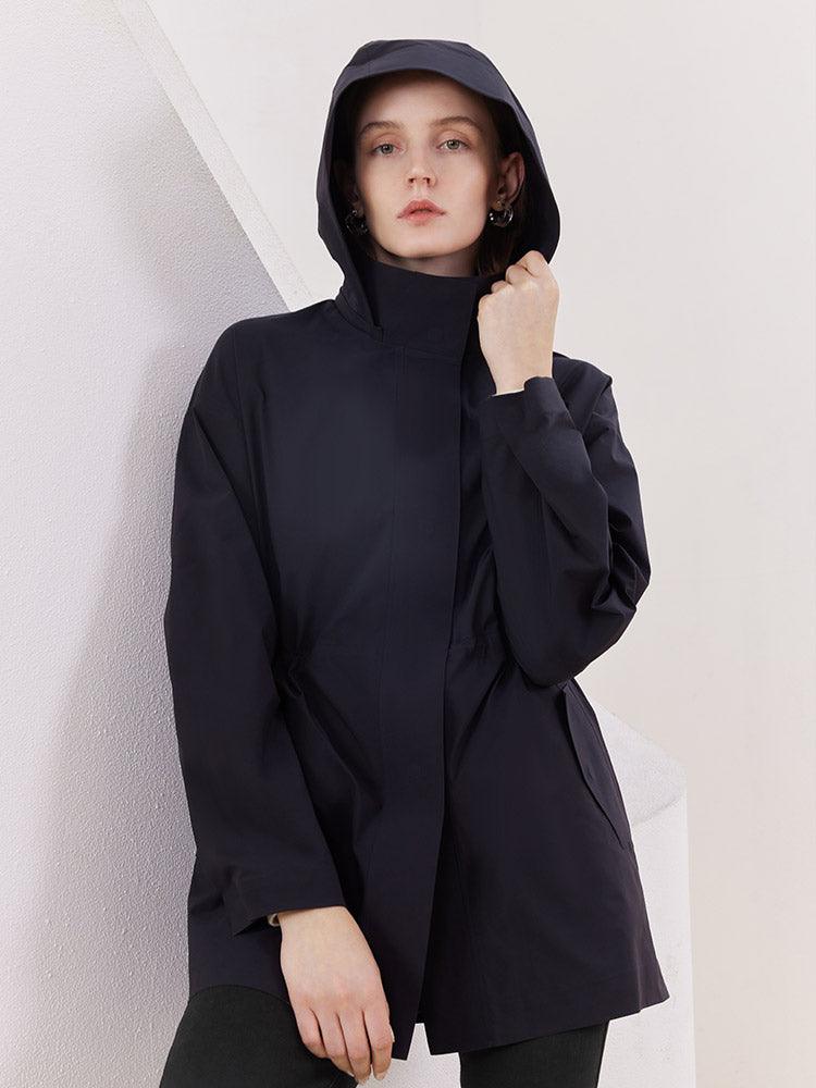 Black Gathered Waist Parka Jacket GOELIA