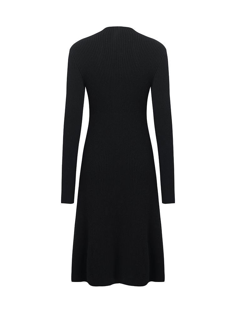 Black Pure Cashmere Mock Neck Knit Dress GOELIA