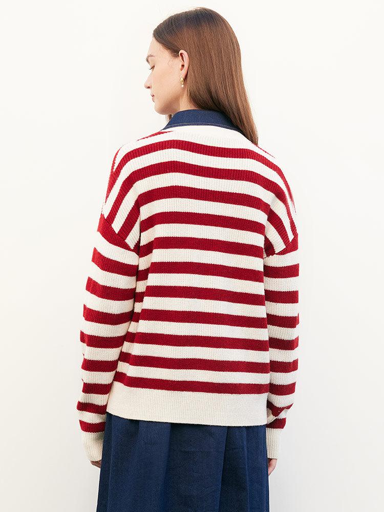 Red&White Stripe Oversized Cardigan GOELIA