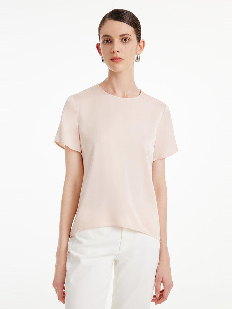 22 Momme Silk Short Sleeve Woven Top GOELIA