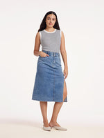 Blue High Waist Slit Denim Skirt GOELIA